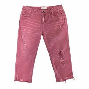 Free People Raw Hem Capri Jeans Distressed Raspberry Pink Women's  Size 29